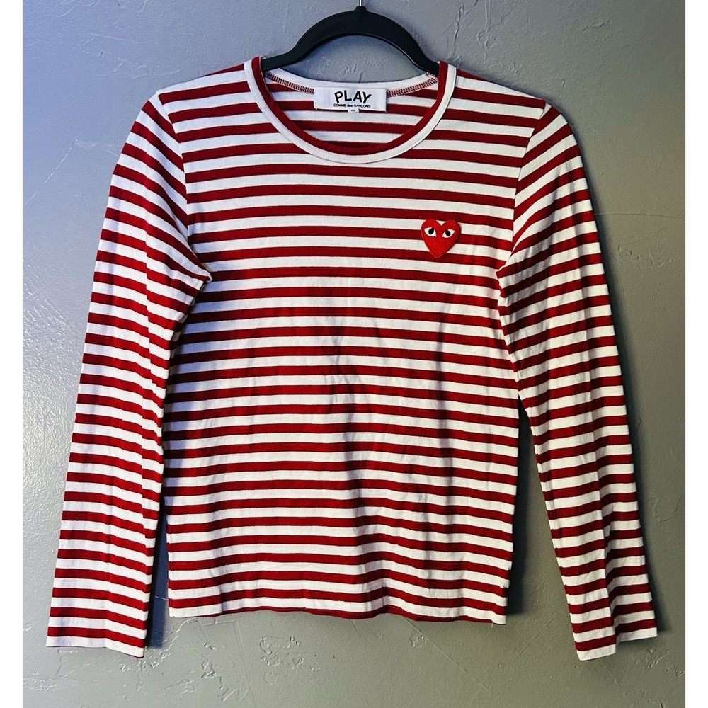 Play Comme Des Garçons Red White Striped Long-Sleeve Tee Shirt small s